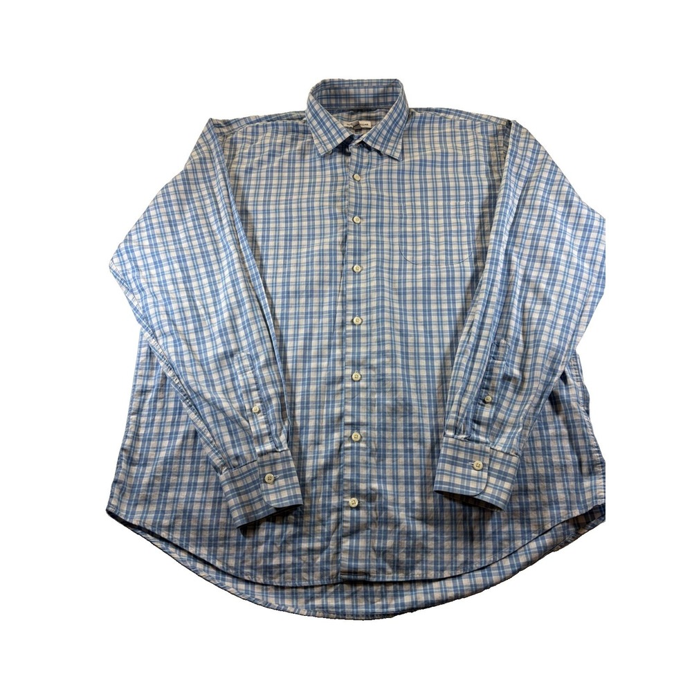 Peter Millar Long Sleeve Button Down Blue And White Plaid Size XL